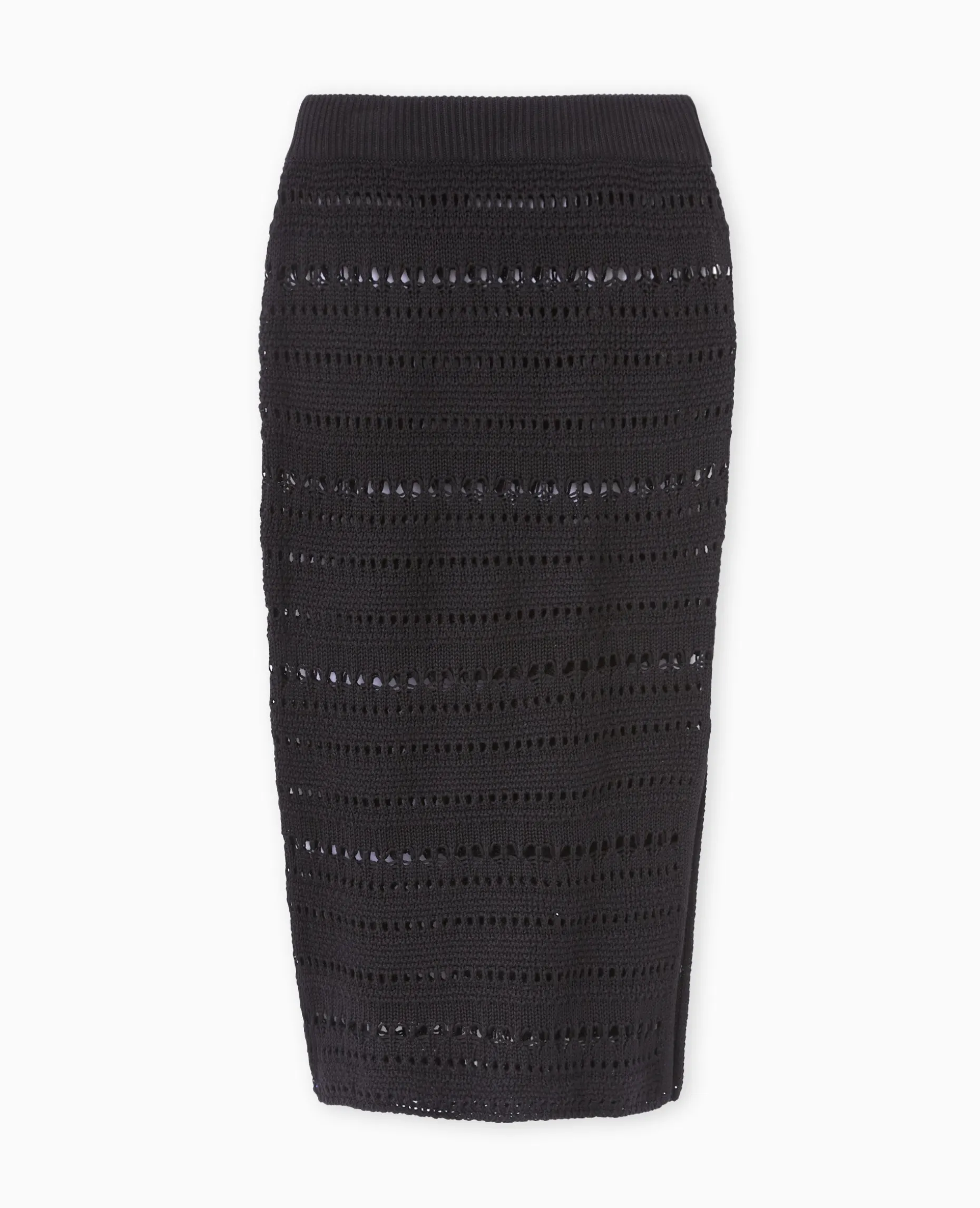 Jupe Midi En Maille Ajourée Façon Crochet - Noir
