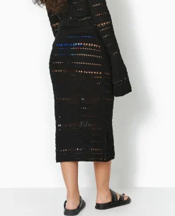 Jupe Midi En Maille Ajourée Façon Crochet - Noir