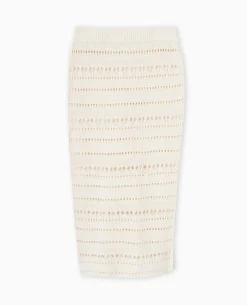 Jupe Midi En Maille Ajourée Façon Crochet - Blanc
