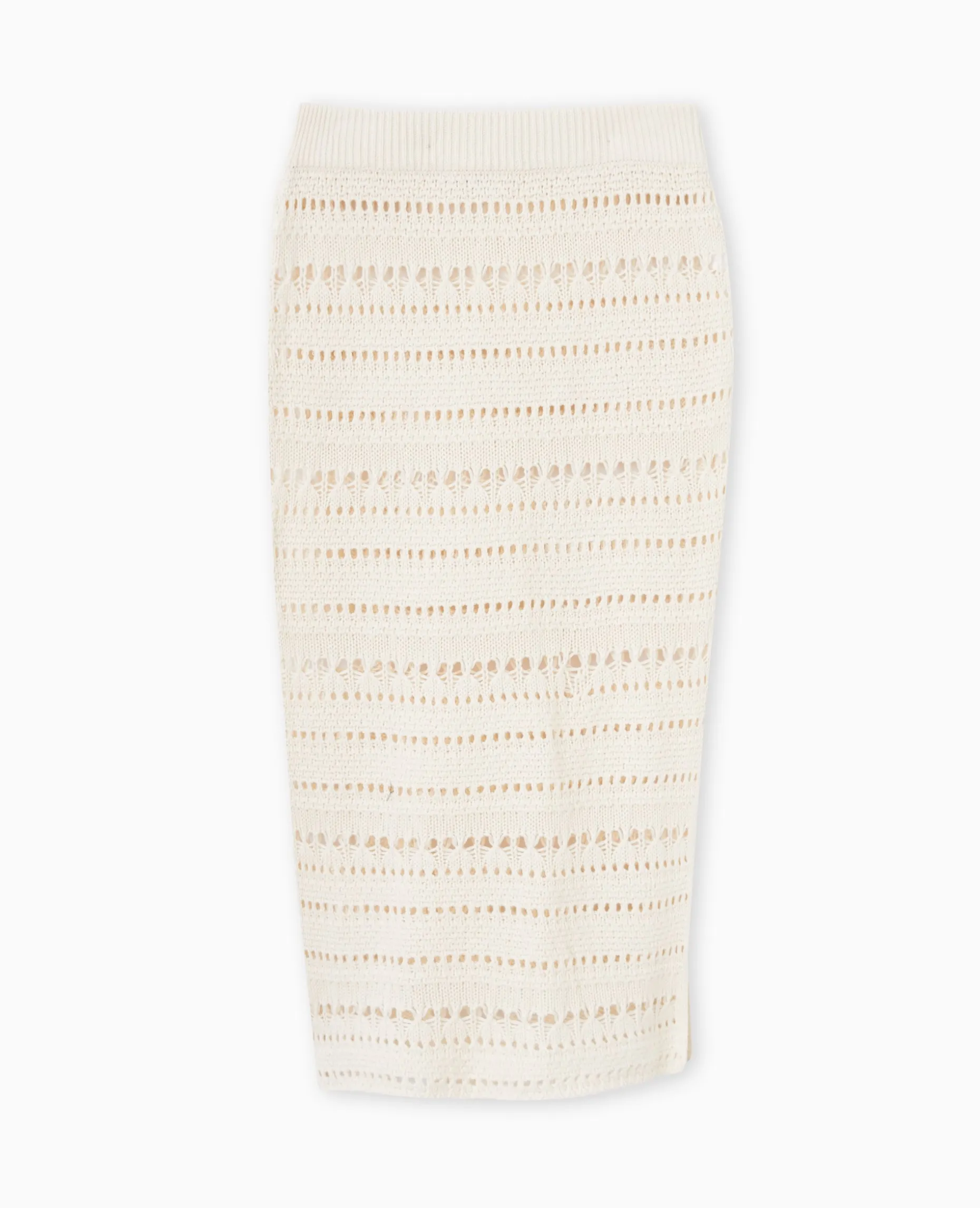 Jupe Midi En Maille Ajourée Façon Crochet - Blanc