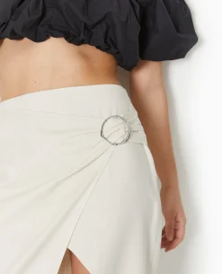 Jupe Midi Portefeuille En Tissu Effet Lin - Blanc