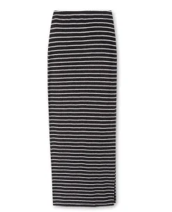 Jupe Tube Longue En Maille Rayée - Noir