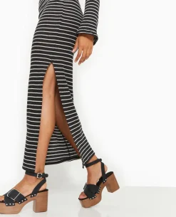 Jupe Tube Longue En Maille Rayée - Noir