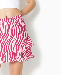 Jupe Volantée En Tissu Fluide Motif Zè;bre - Rose Fuchsia