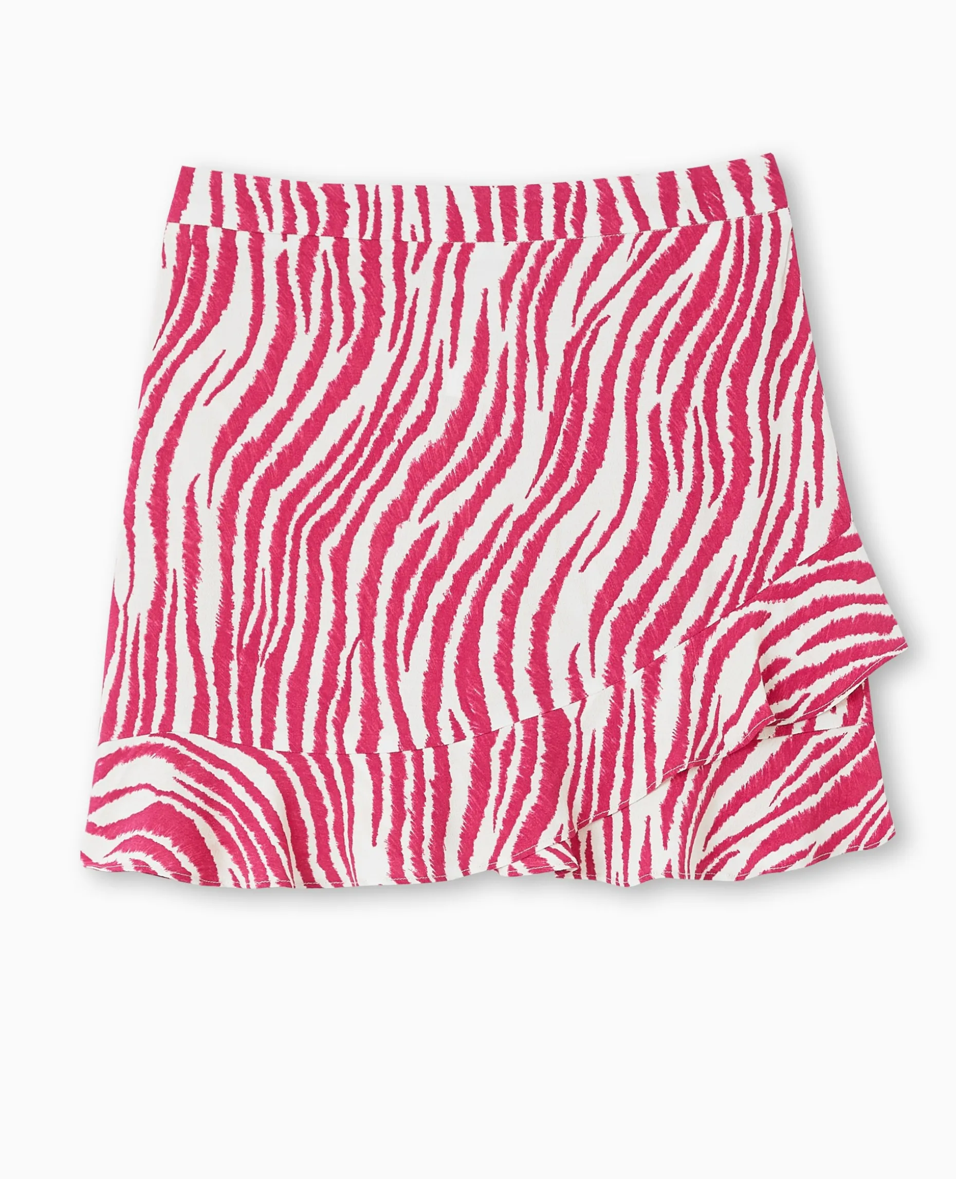 Jupe Volantée En Tissu Fluide Motif Zè;bre - Rose Fuchsia