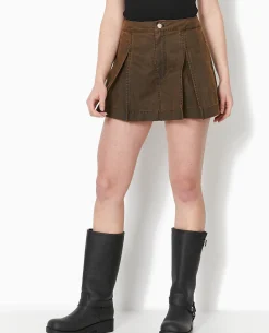 Jupe-short En Toile Effet Huilé - Marron