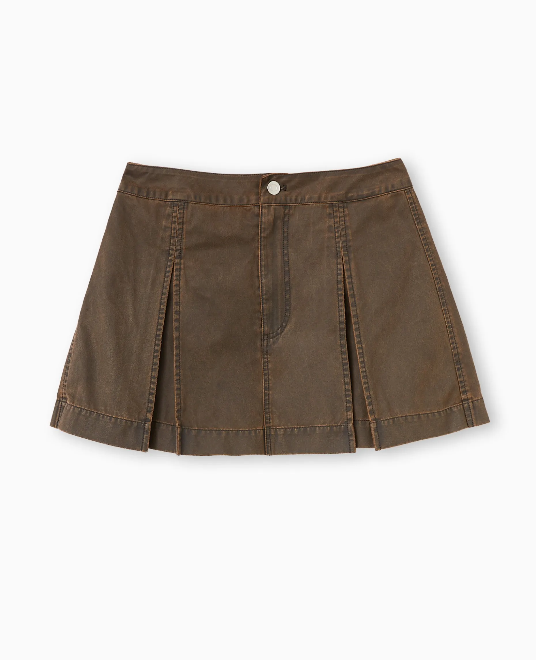 Jupe-short En Toile Effet Huilé - Marron