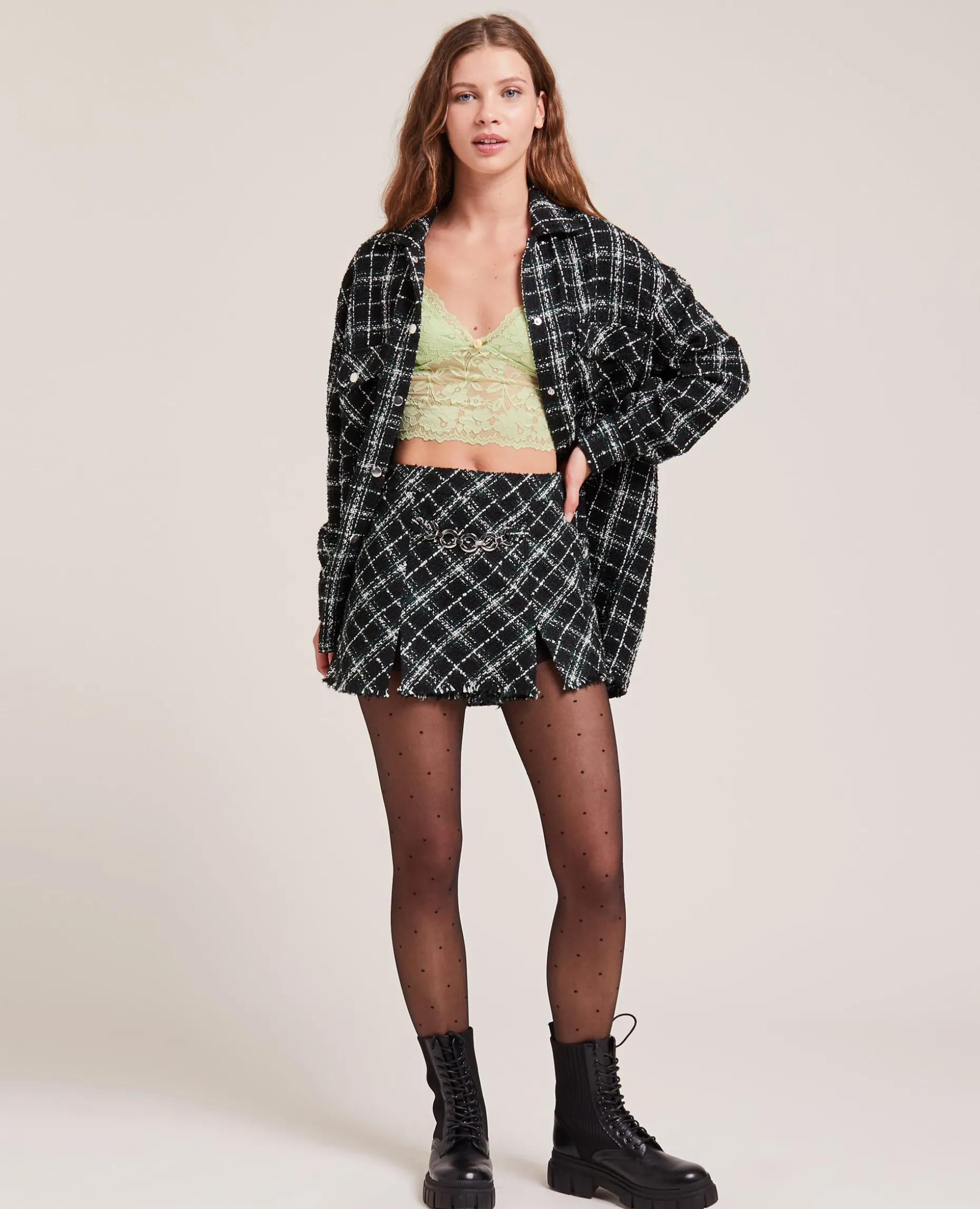 Jupe-short En Tweed - Vert