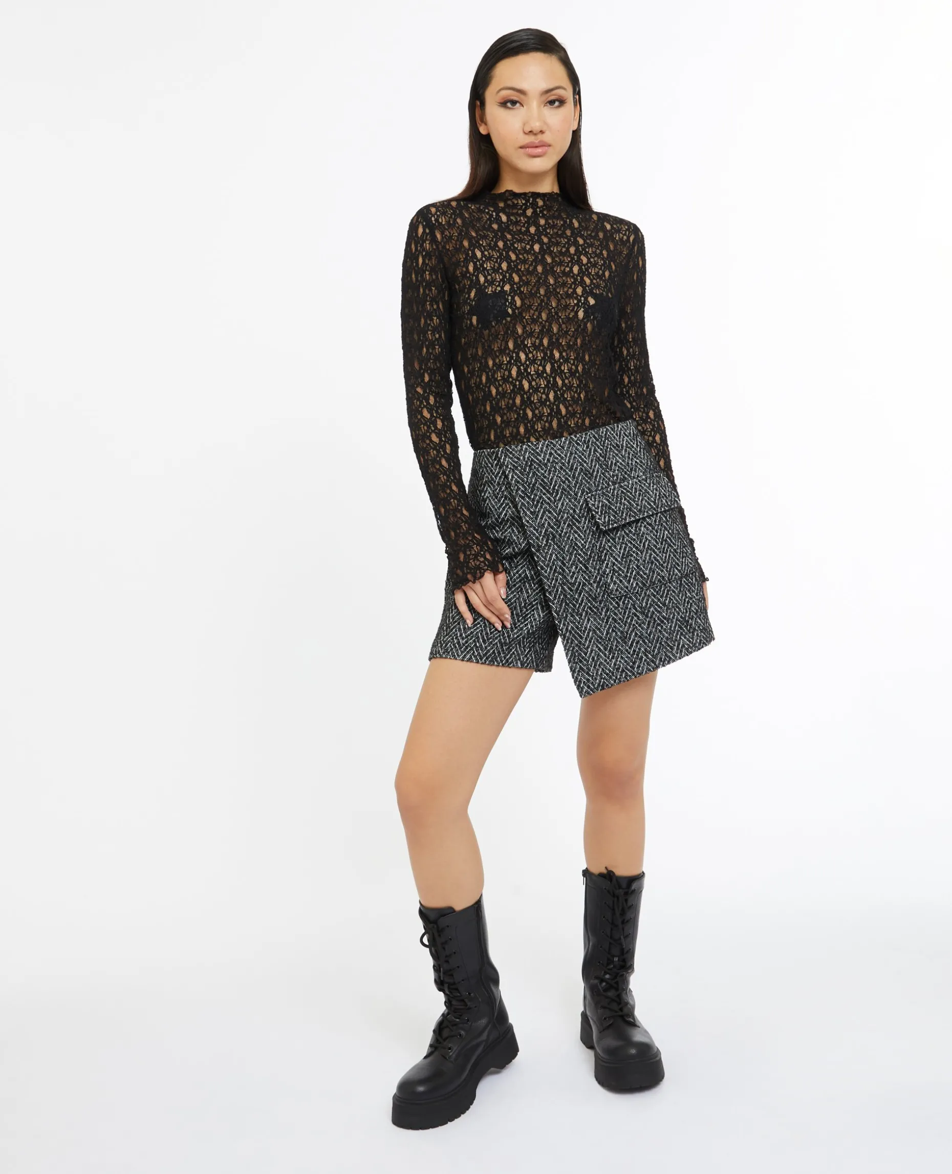 Jupe-short En Tweed Avec Poche - Noir