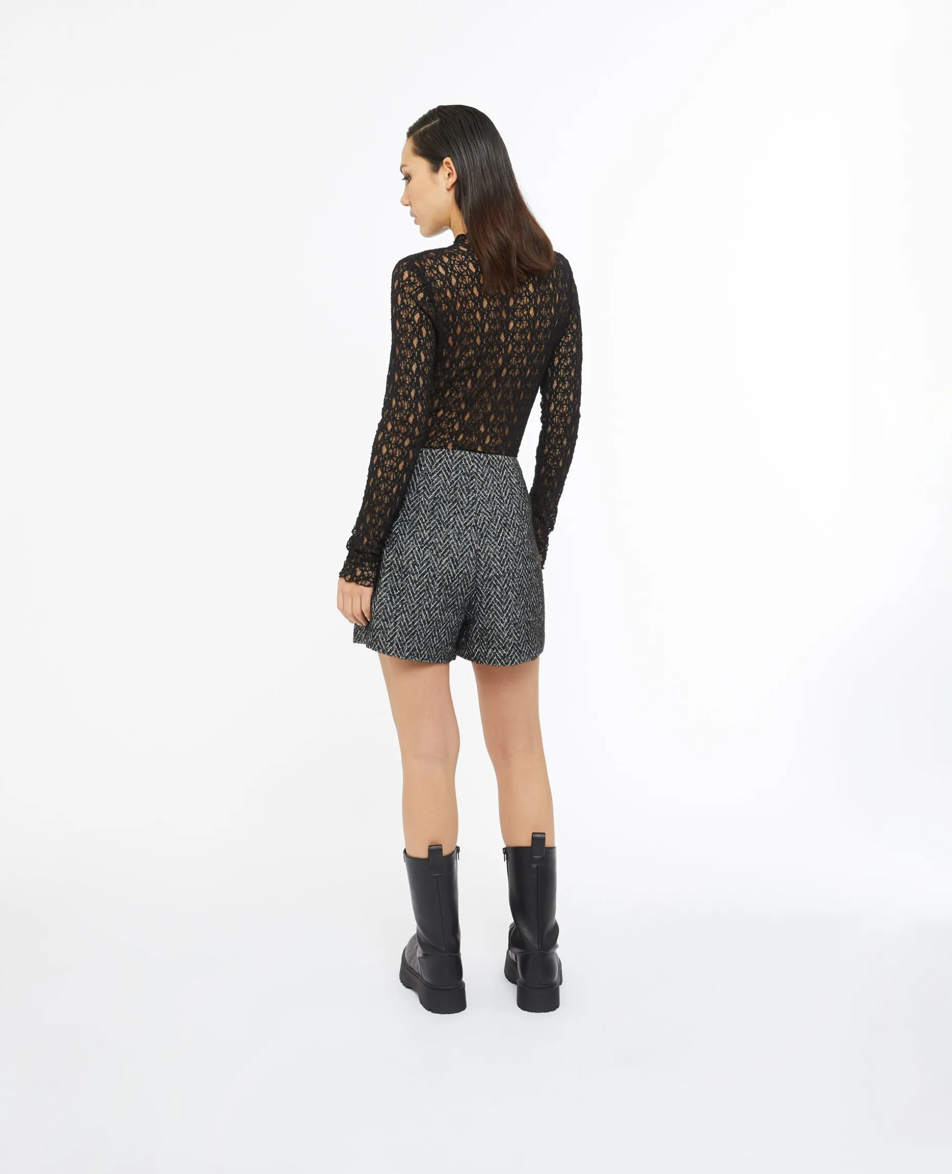 Jupe-short En Tweed Avec Poche - Noir