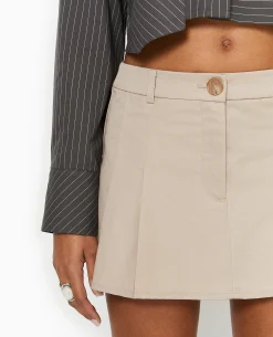Jupe-short Taille Basse Avec Pinces - Beige