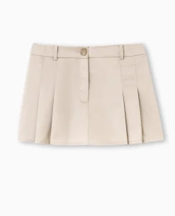 Jupe-short Taille Basse Avec Pinces - Beige