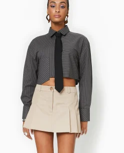 Jupe-short Taille Basse Avec Pinces - Beige