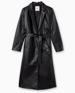 Manteau Long En Simili Cuir - Noir
