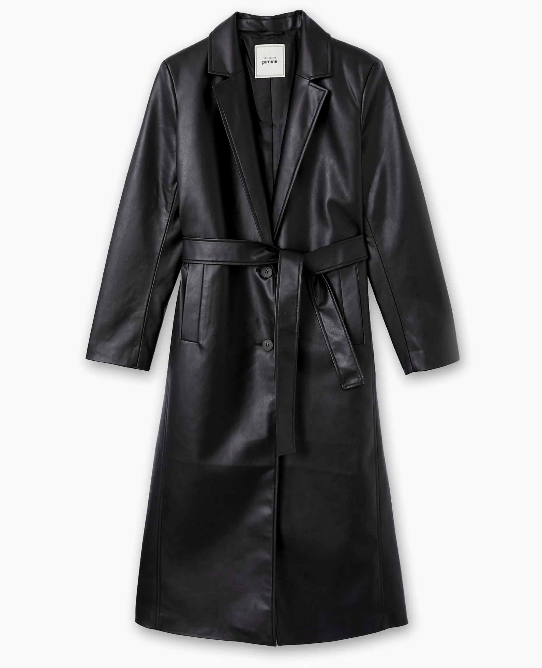 Manteau Long En Simili Cuir - Noir