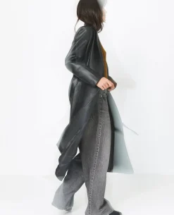 Manteau Long En Simili Cuir - Noir