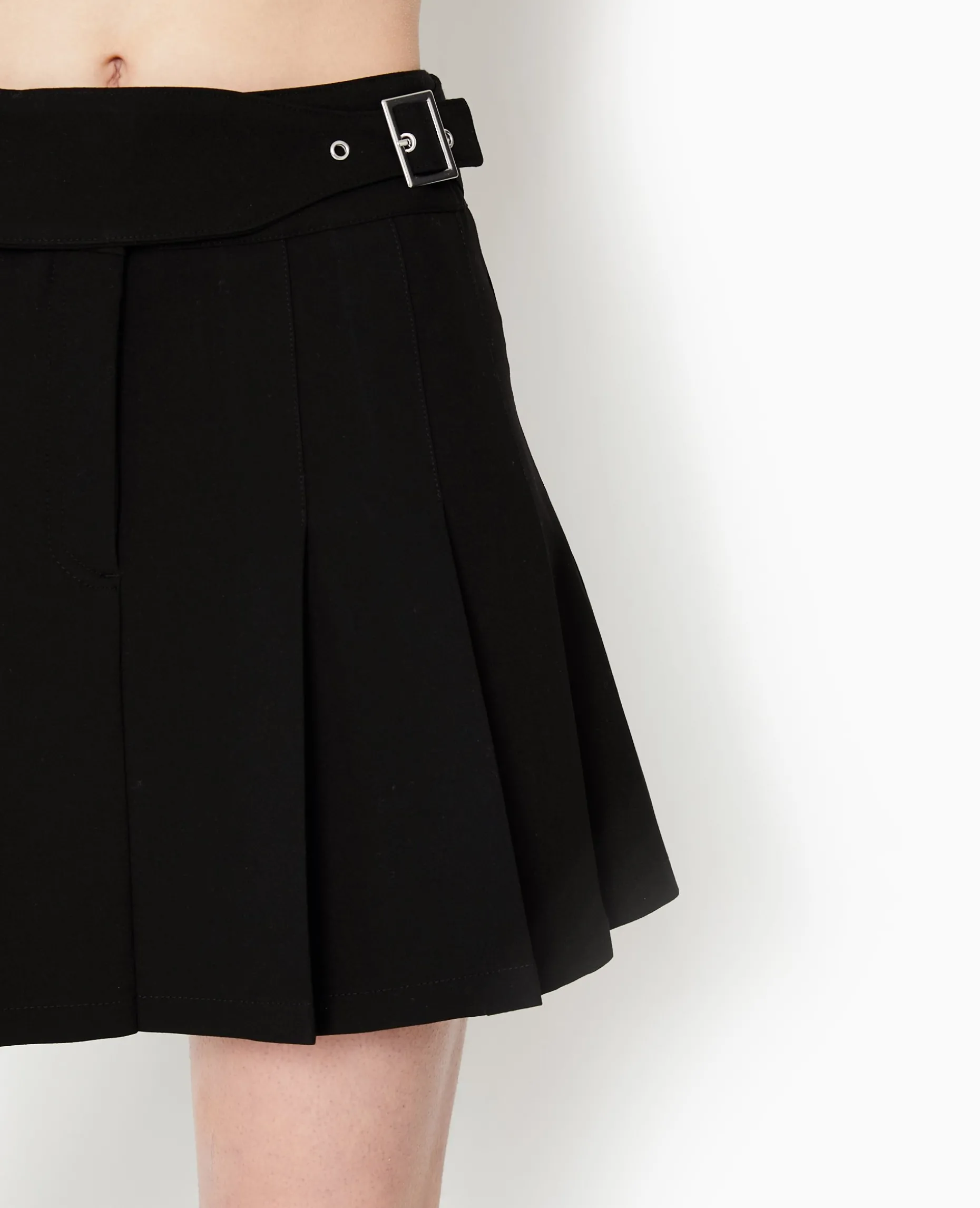 Mini Jupe Plissée Avec Ceinture - Noir