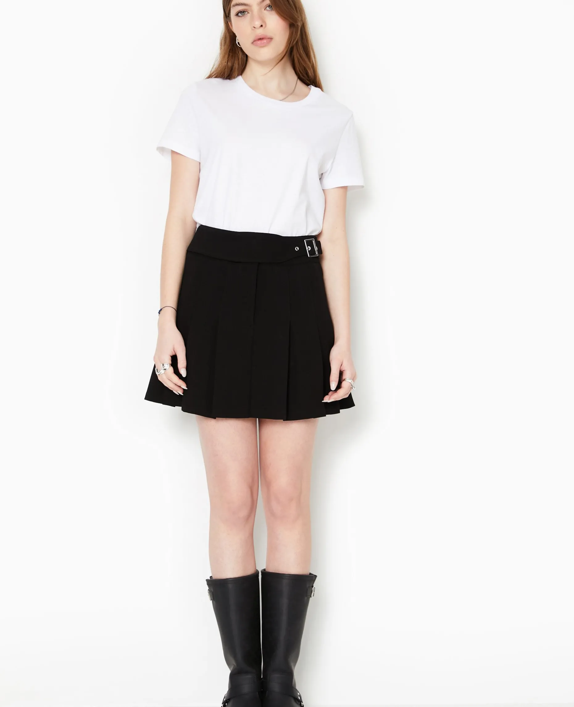 Mini Jupe Plissée Avec Ceinture - Noir