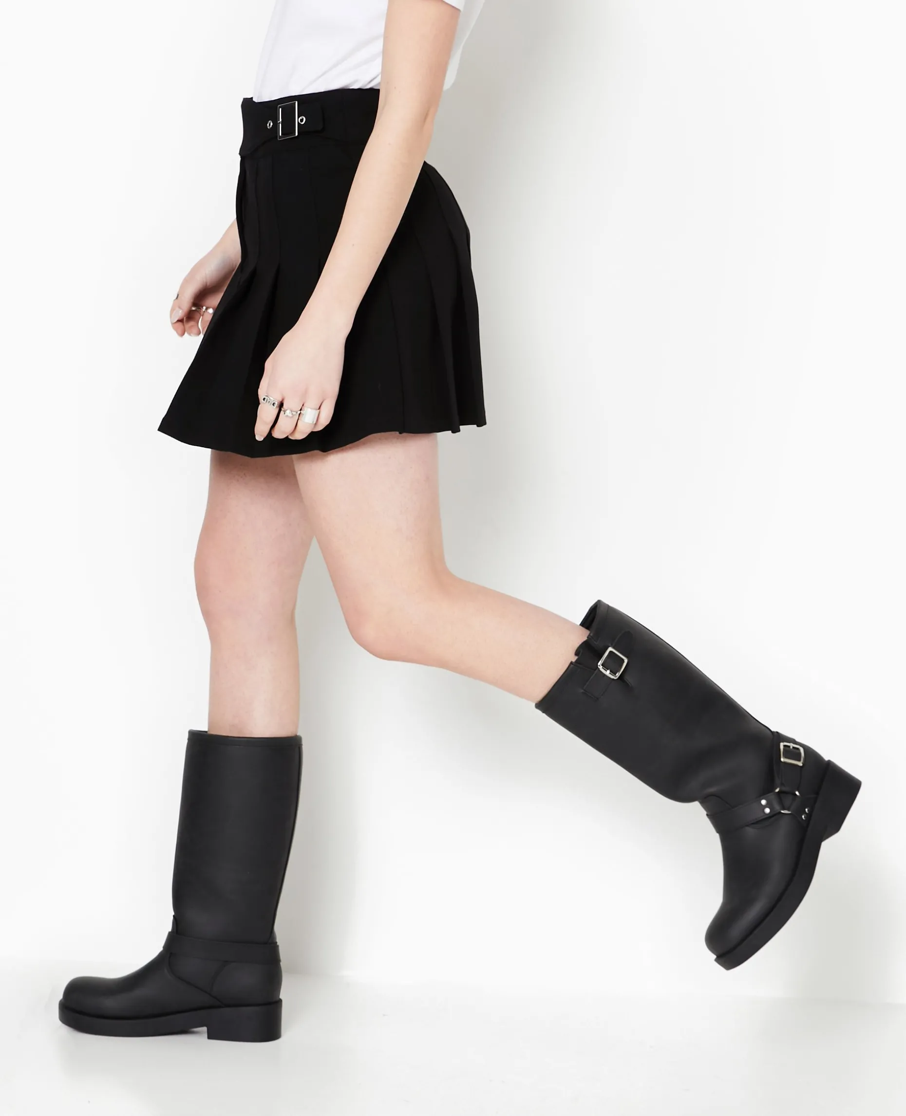 Mini Jupe Plissée Avec Ceinture - Noir