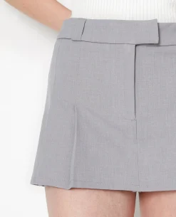 Mini Jupe-short Avec Plis Devant - Gris