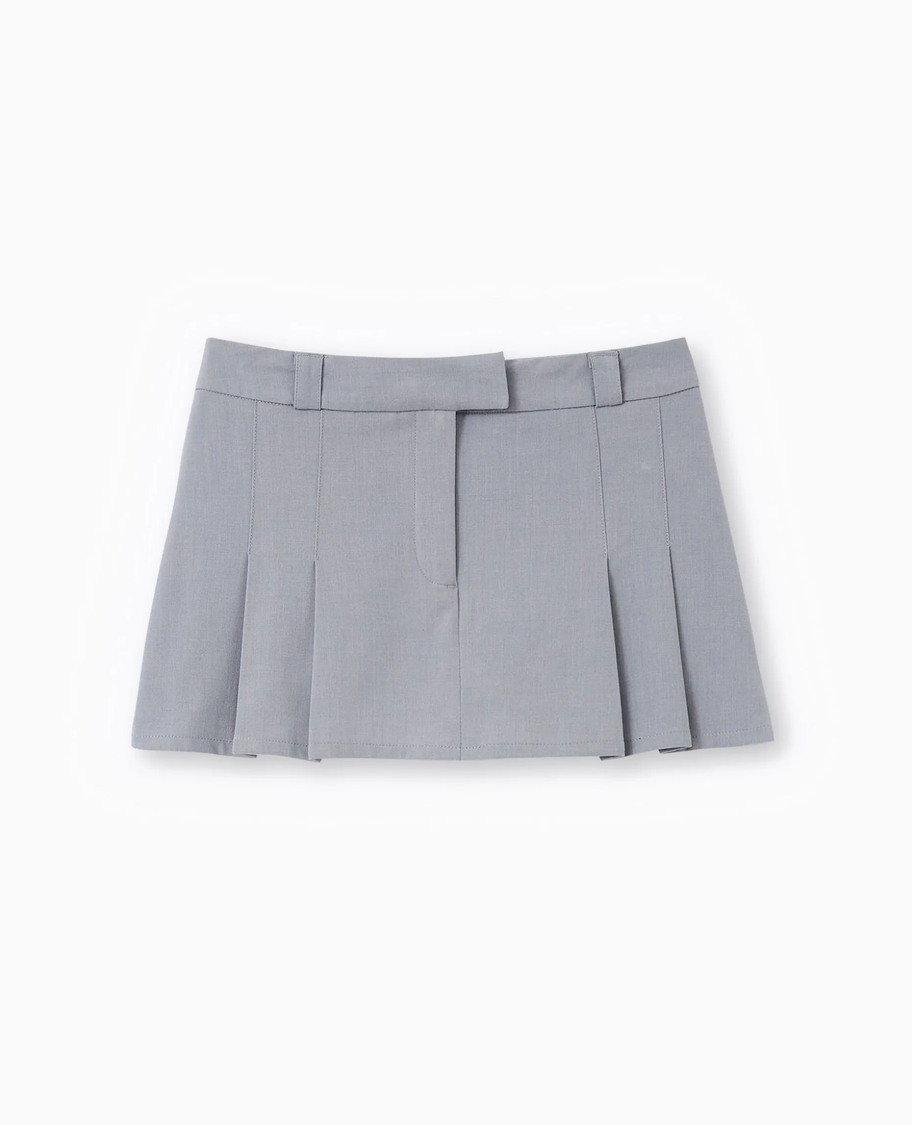 Mini Jupe-short Avec Plis Devant - Gris