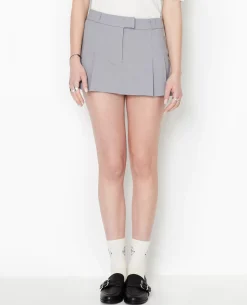 Mini Jupe-short Avec Plis Devant - Gris