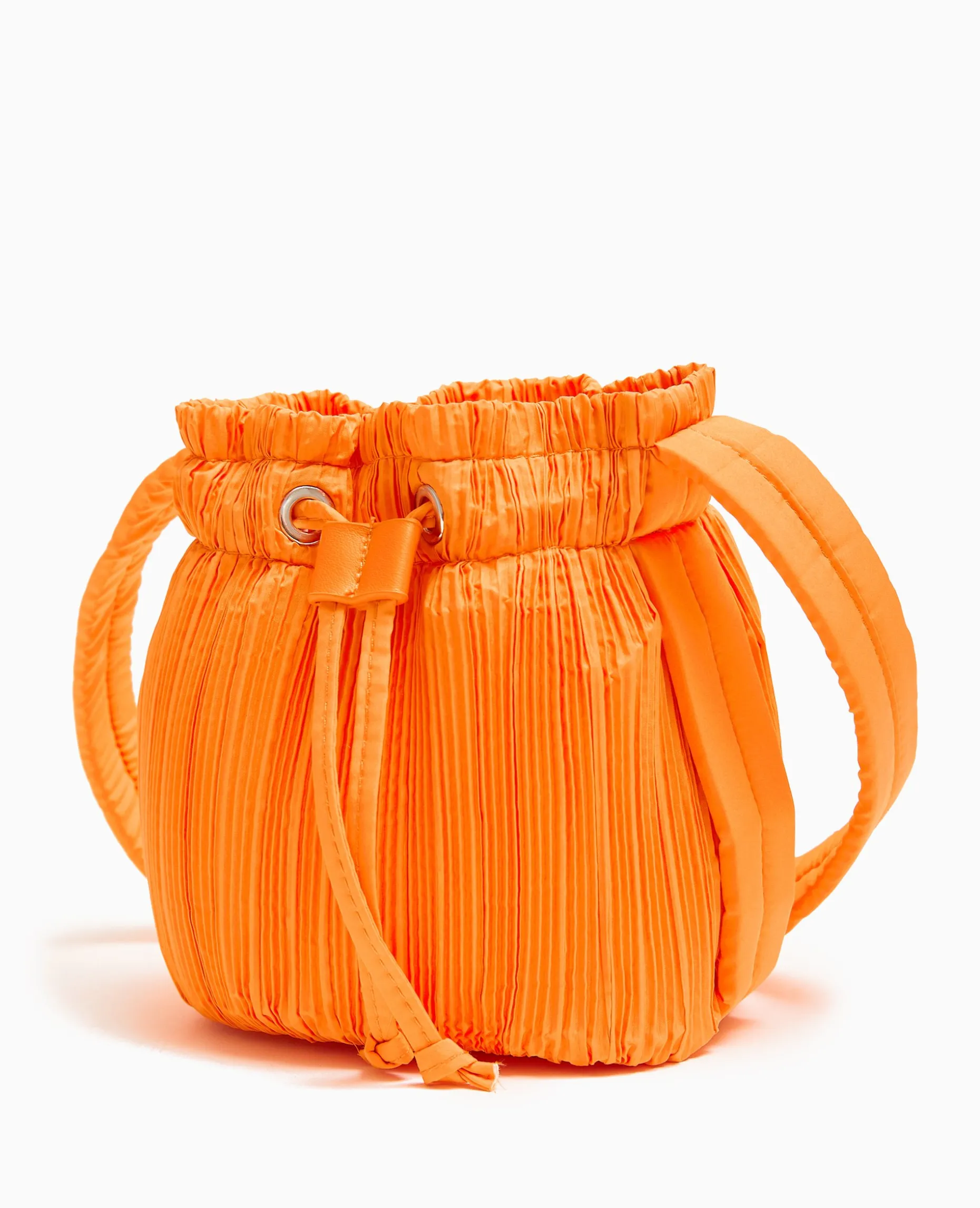 Mini Sac Seau En Tissu Plissé - Orange