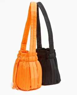 Mini Sac Seau En Tissu Plissé - Orange
