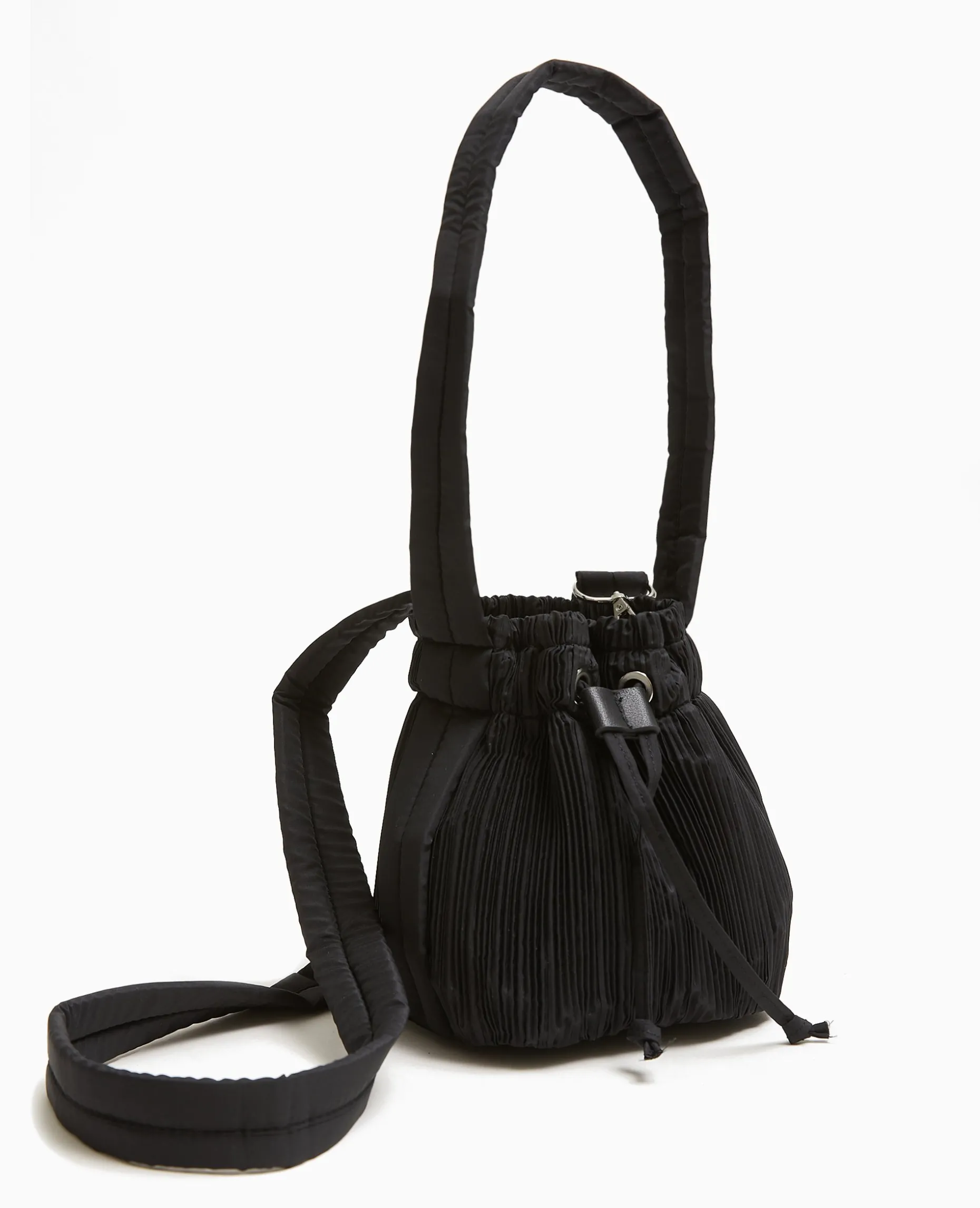 Mini Sac Seau En Tissu Plissé - Noir