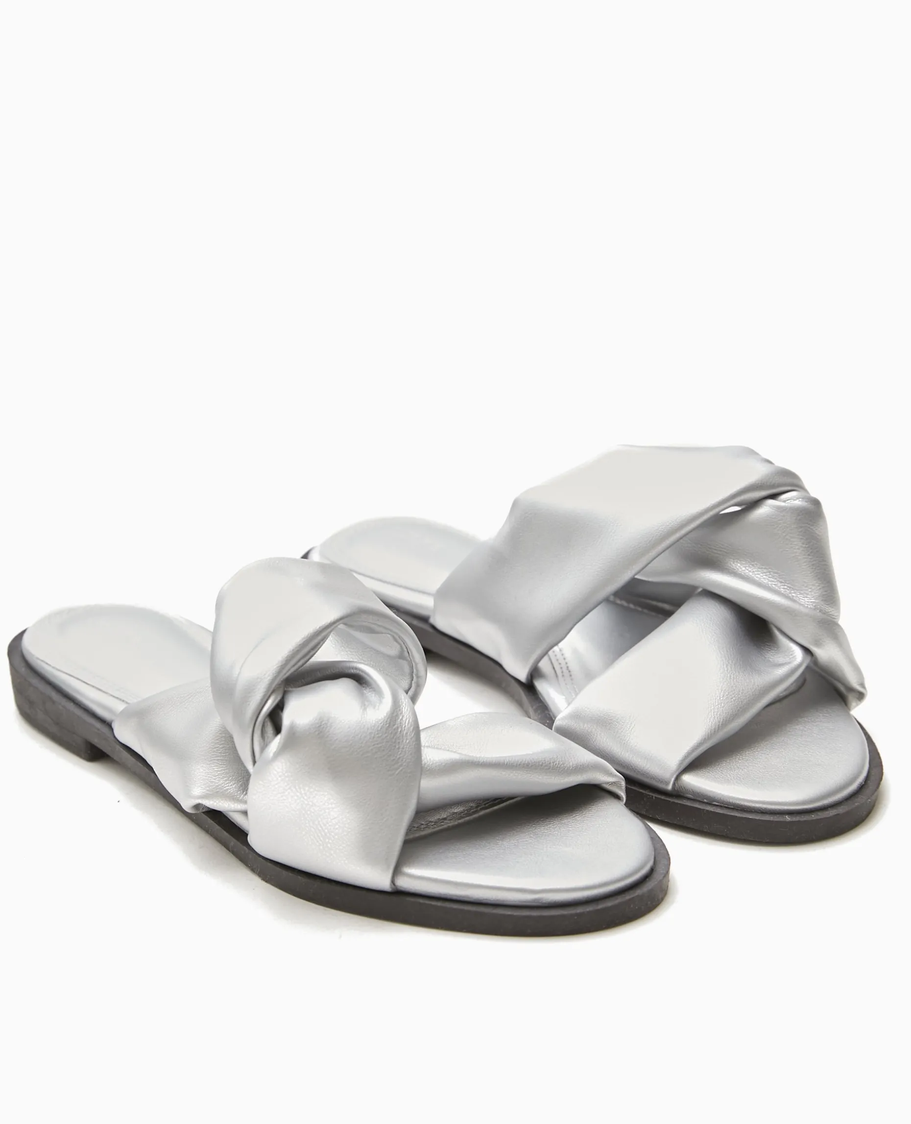 Mules Plates Avec Brides Entremêlées - Argenté
