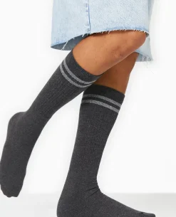 Paire De Chaussettes Avec Bandes Lurex - Gris Foncé