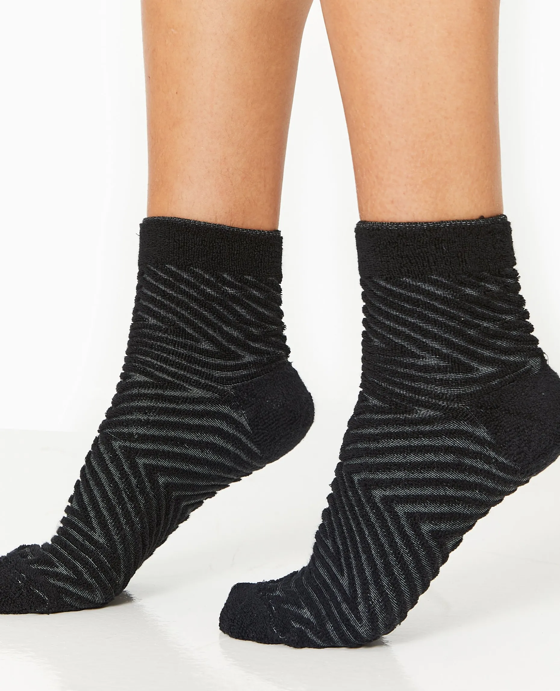 Paire De Chaussettes Avec Rayures Maille Bouclette - Noir