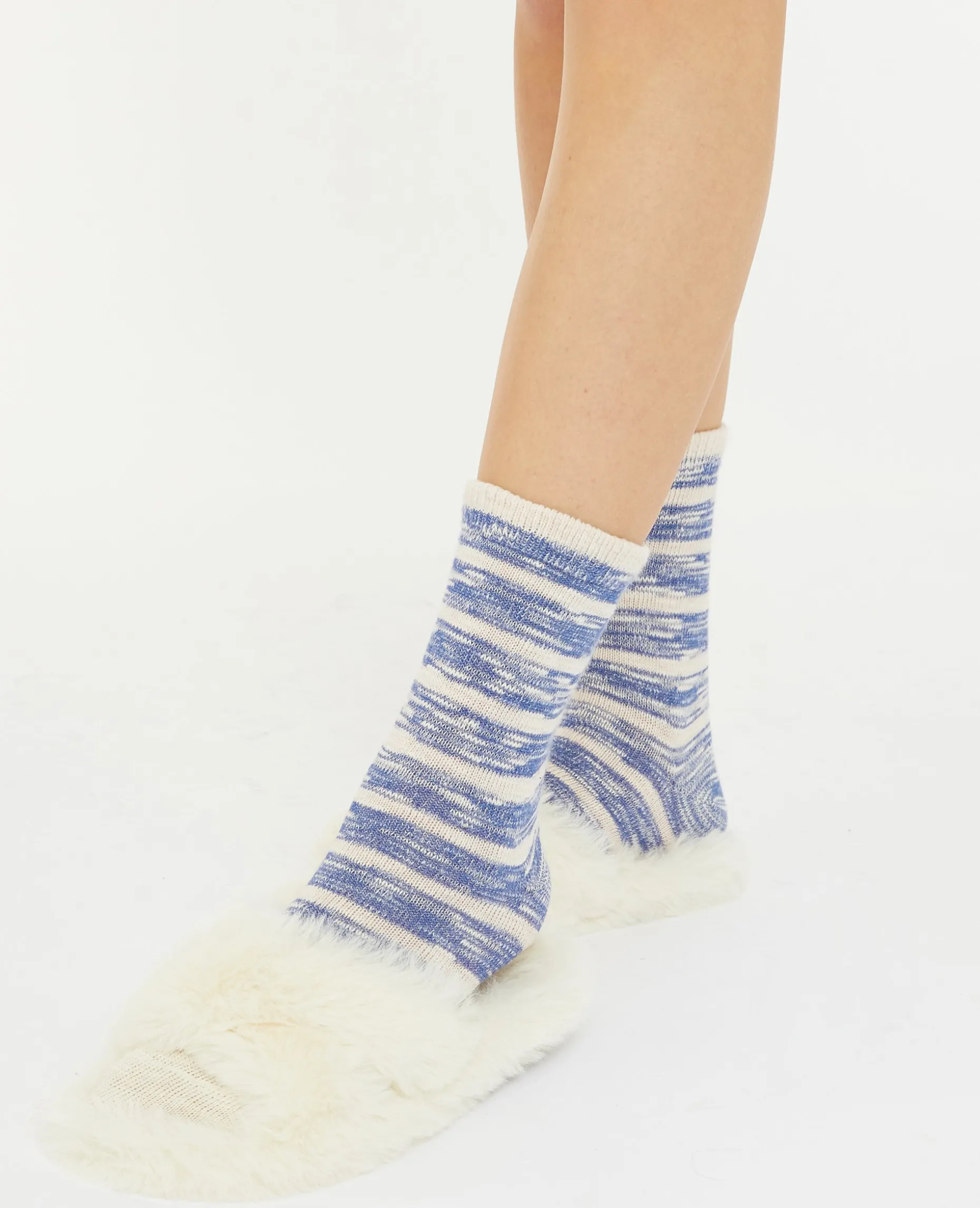 Paire De Chaussettes Bicolores Effet Rayé - Bleu Foncé