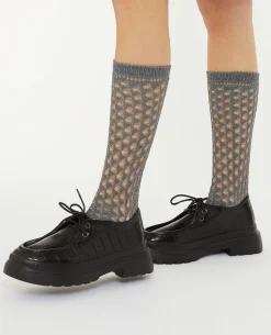 Paire De Chaussettes Hautes En Maille Ajourée - Gris Foncé