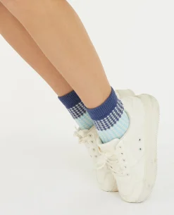 Paire De Chaussettes Motif Pied-de-poule - Bleu Turquoise
