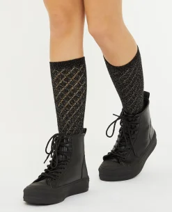 Paires De Chaussettes Hautes Avec Fils Lurex - Noir