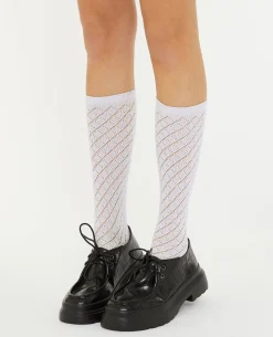 Paires De Chaussettes Hautes Avec Fils Lurex - écru