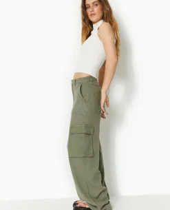 Pantalon Cargo En Tissu Fluide Tencel - Vert Kaki