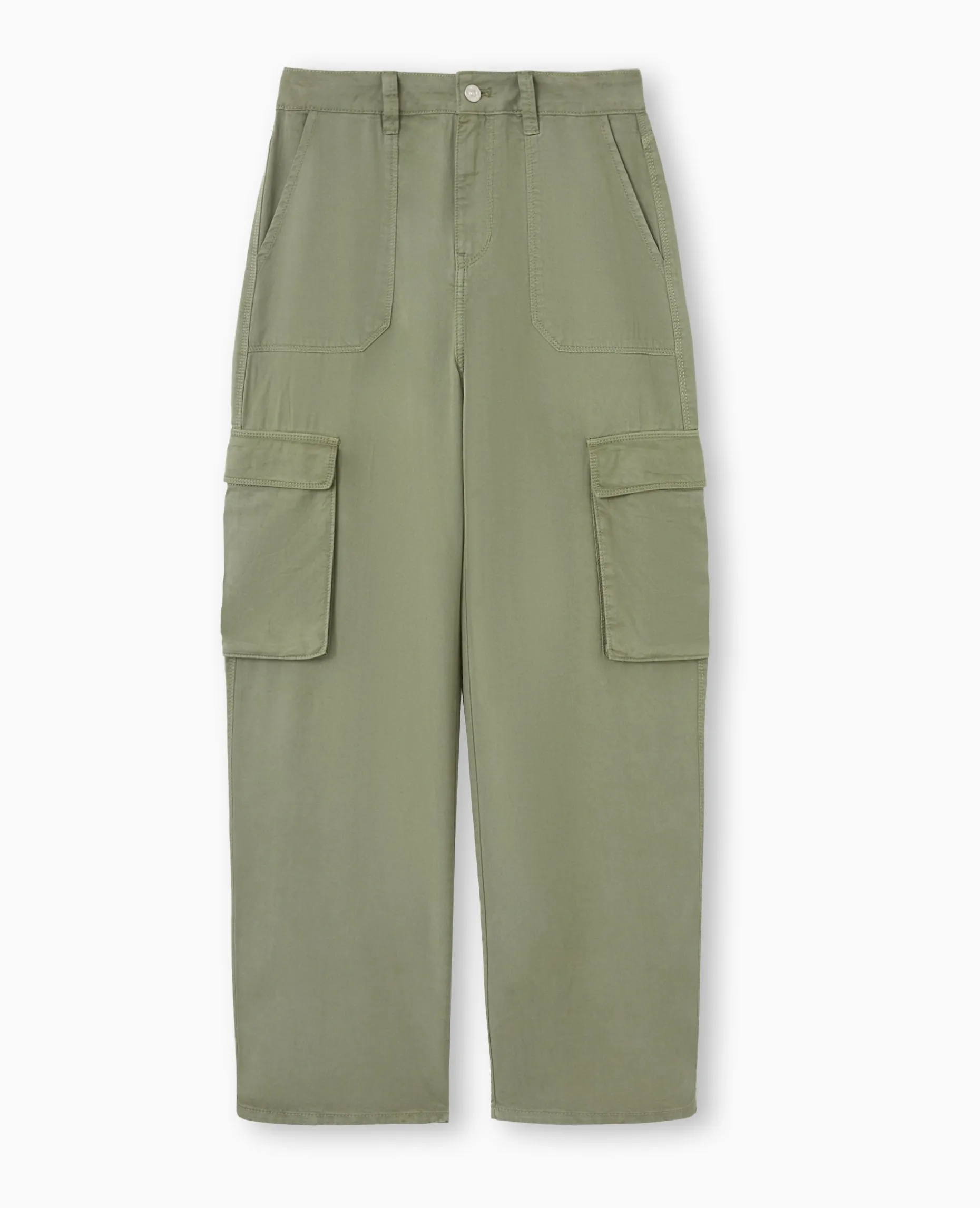 Pantalon Cargo En Tissu Fluide Tencel - Vert Kaki
