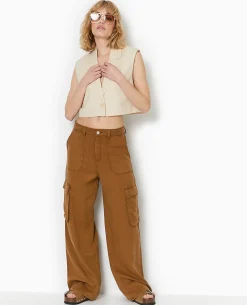 Pantalon Cargo En Tissu Fluide Tencel - Marron