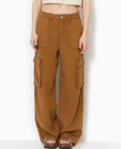 Pantalon Cargo En Tissu Fluide Tencel - Marron
