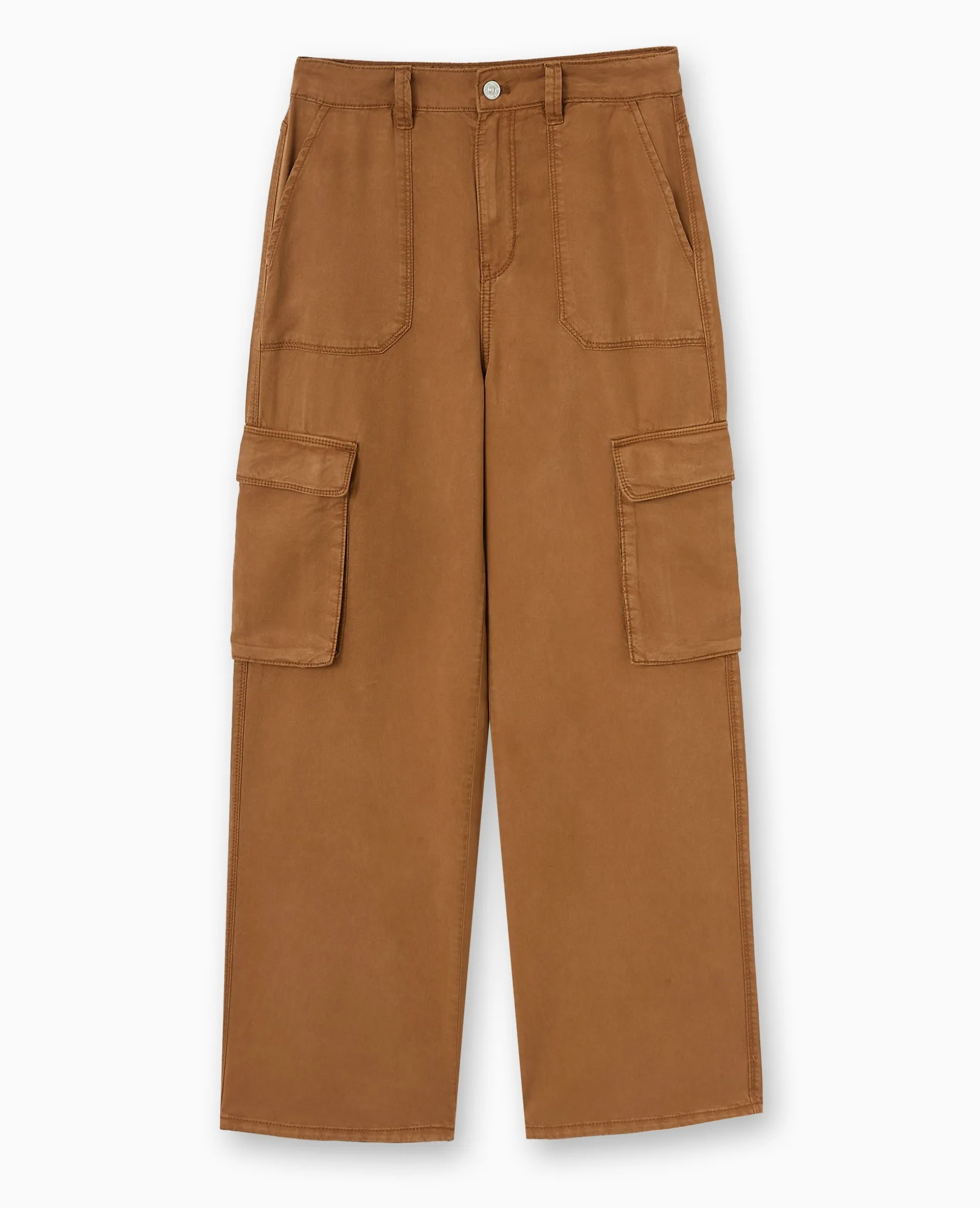 Pantalon Cargo En Tissu Fluide Tencel - Marron
