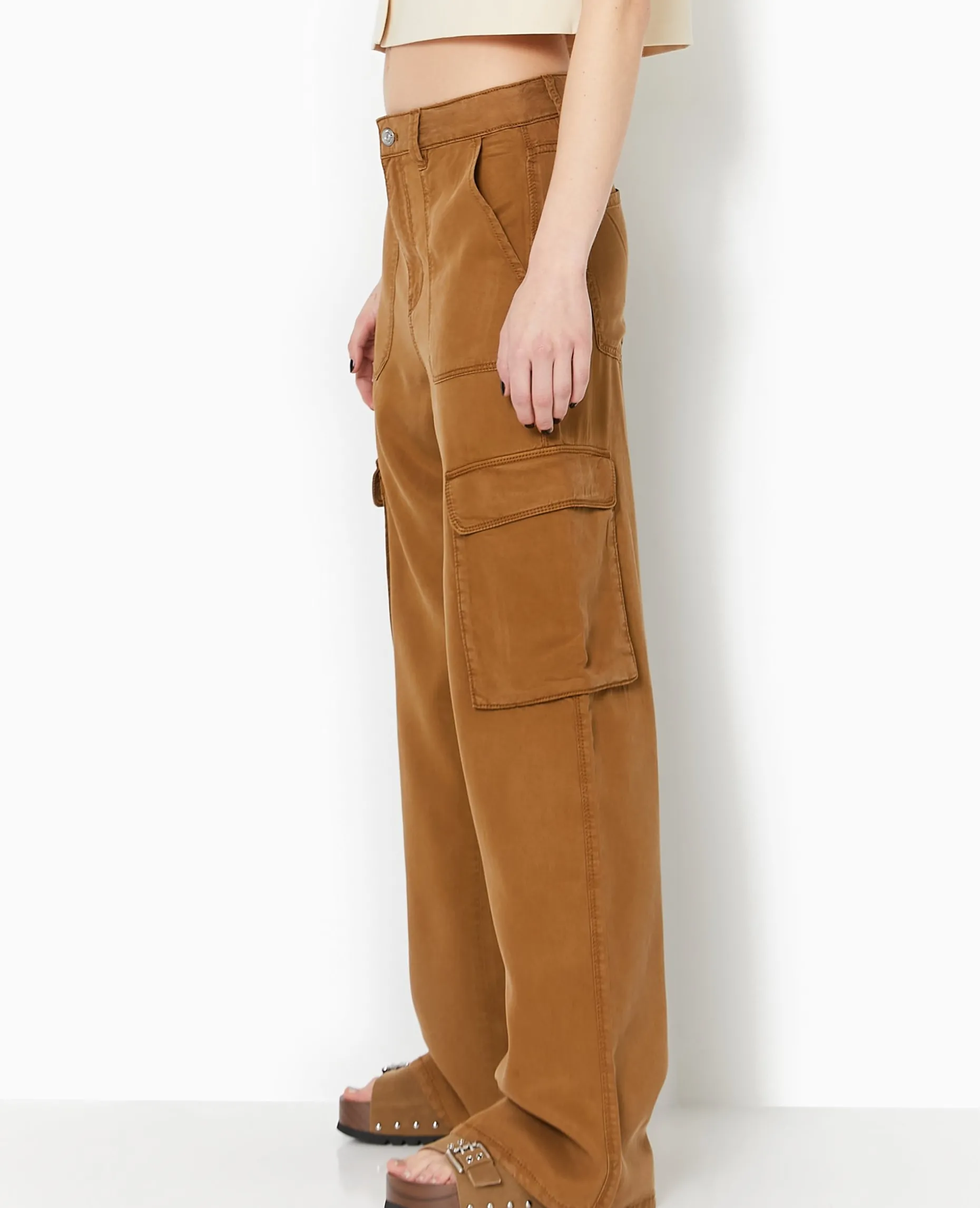 Pantalon Cargo En Tissu Fluide Tencel - Marron