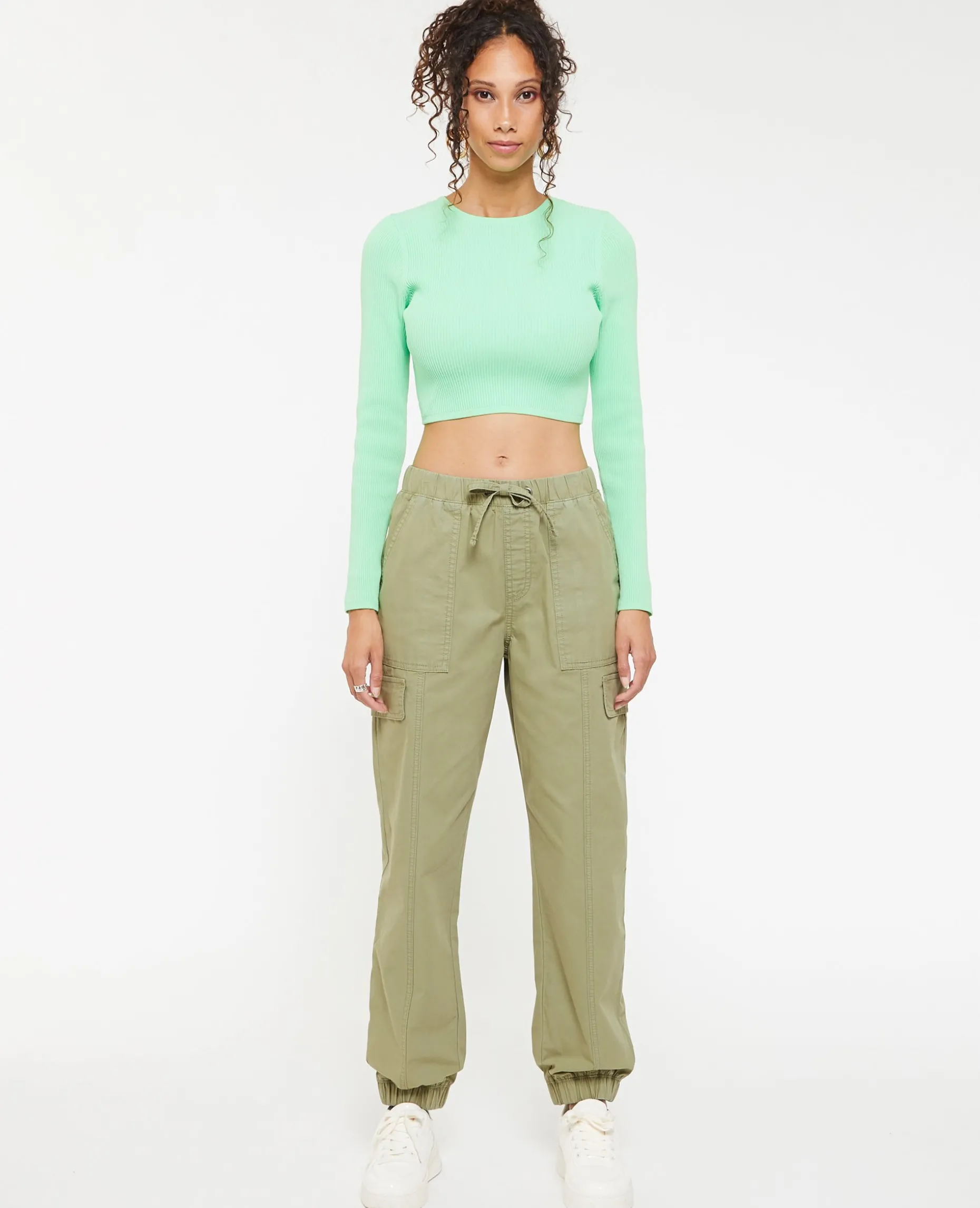 Pantalon Cargo Taille Et Bas élastiqués - Vert De Gris