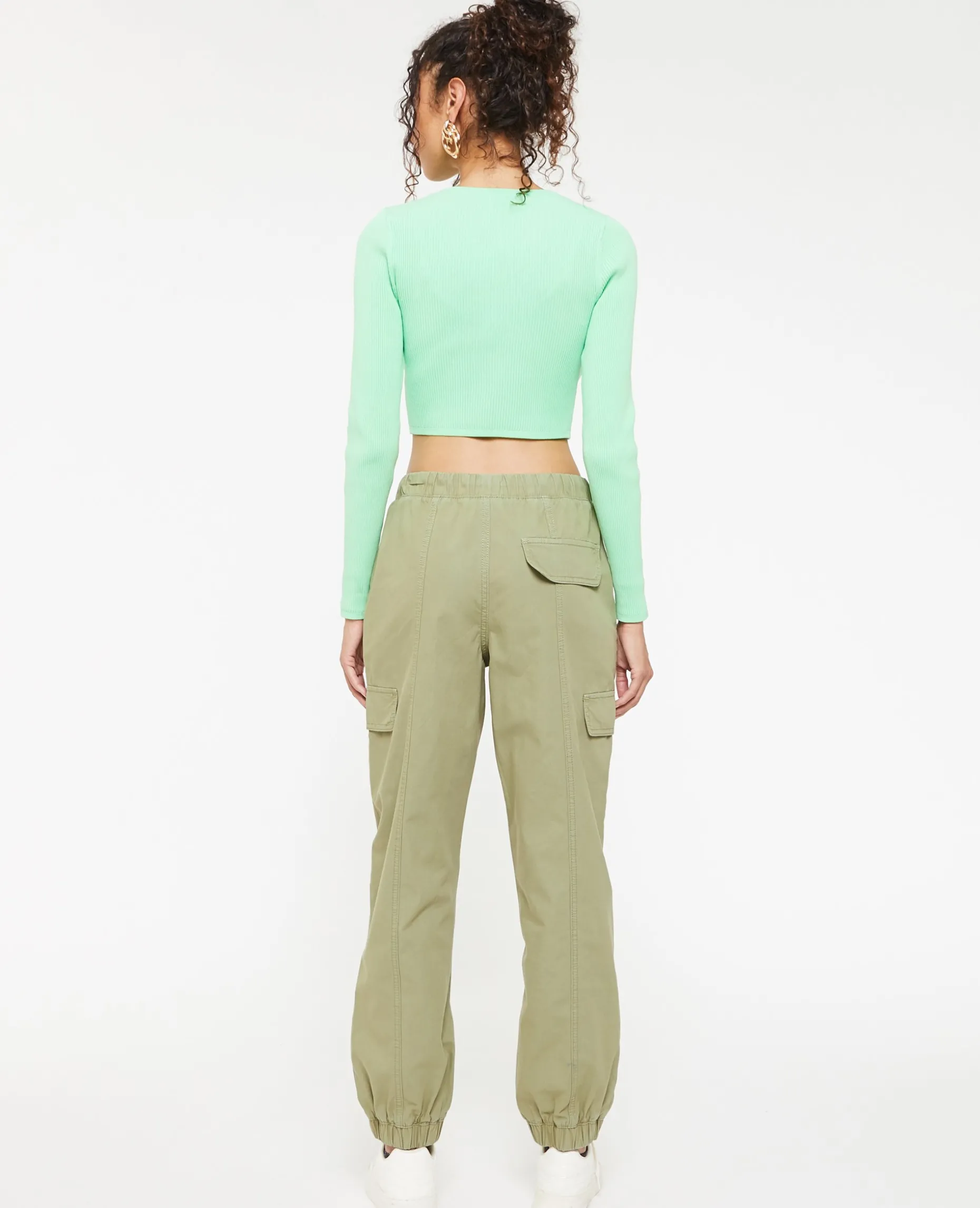 Pantalon Cargo Taille Et Bas élastiqués - Vert De Gris