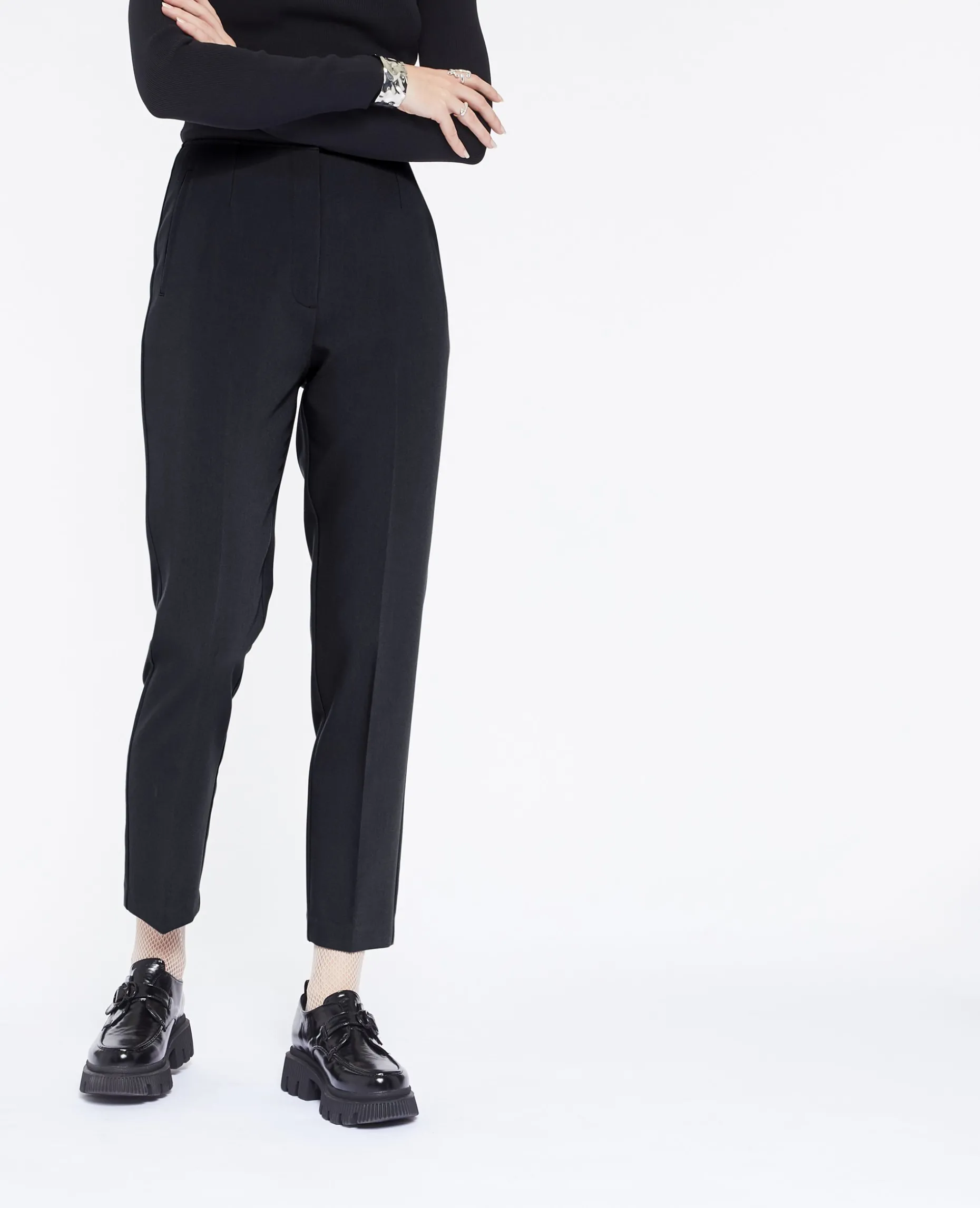 Pantalon Cigarette Taille Haute - Gris Foncé