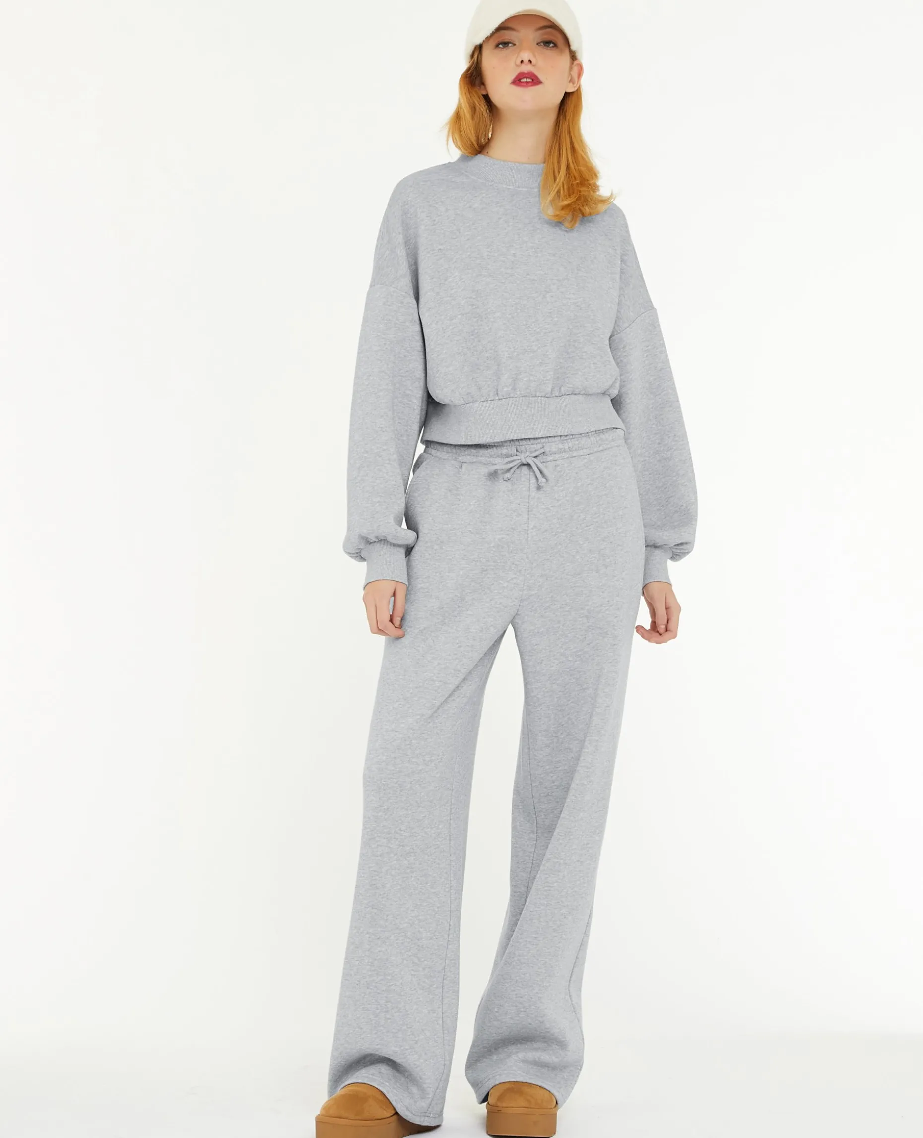 Pantalon De Jogging Droit En Molleton - Gris Chiné