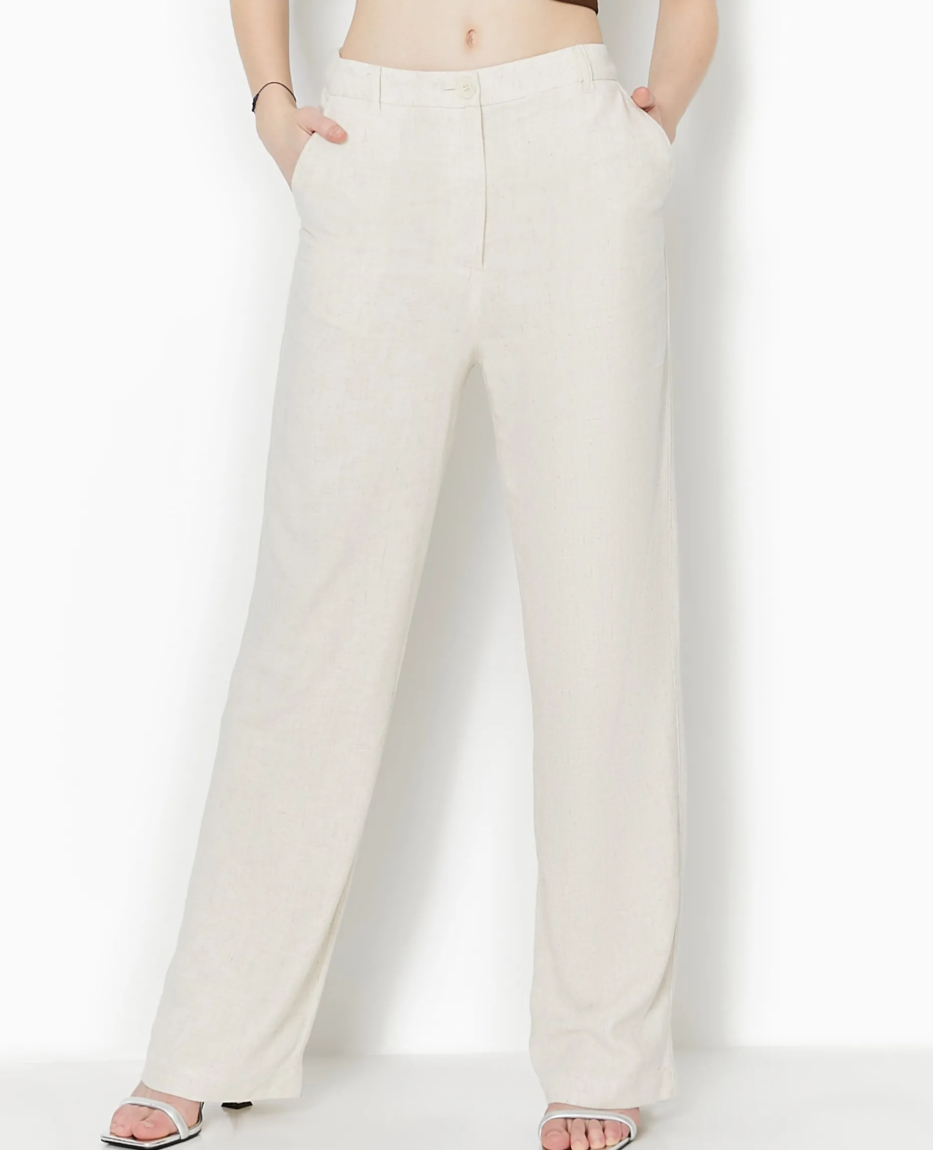 Pantalon Droit Avec Lin - Blanc