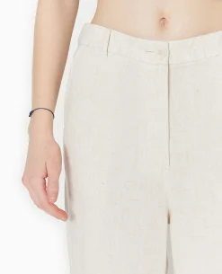 Pantalon Droit Avec Lin - Blanc