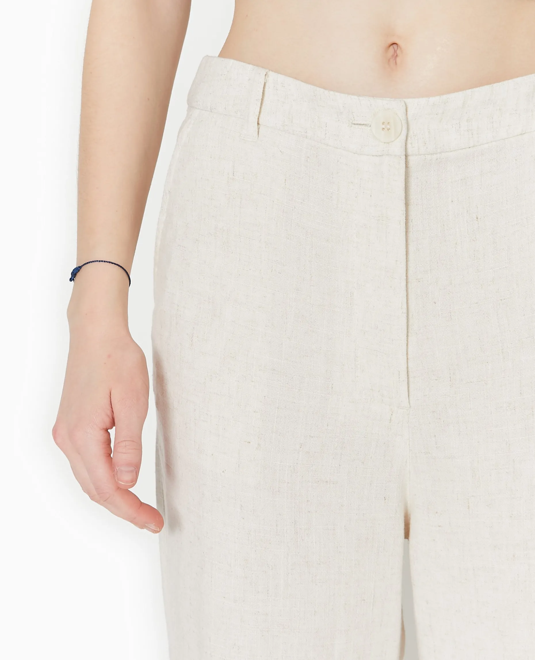 Pantalon Droit Avec Lin - Blanc